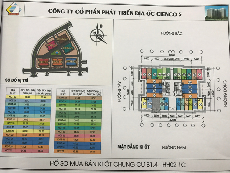 Mặt bằng Kiot 6 tòa chung cư B1.4 HH02-1A, HH02-1B, HH02-1C, HH02-2A, HH02-2B, HH02-2C khu đô thị Thanh Hà